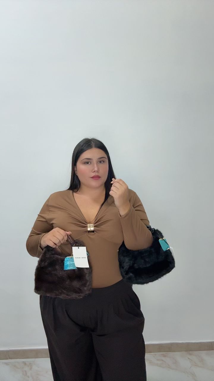 BORSE PELUCHE MANICO IN PELLE